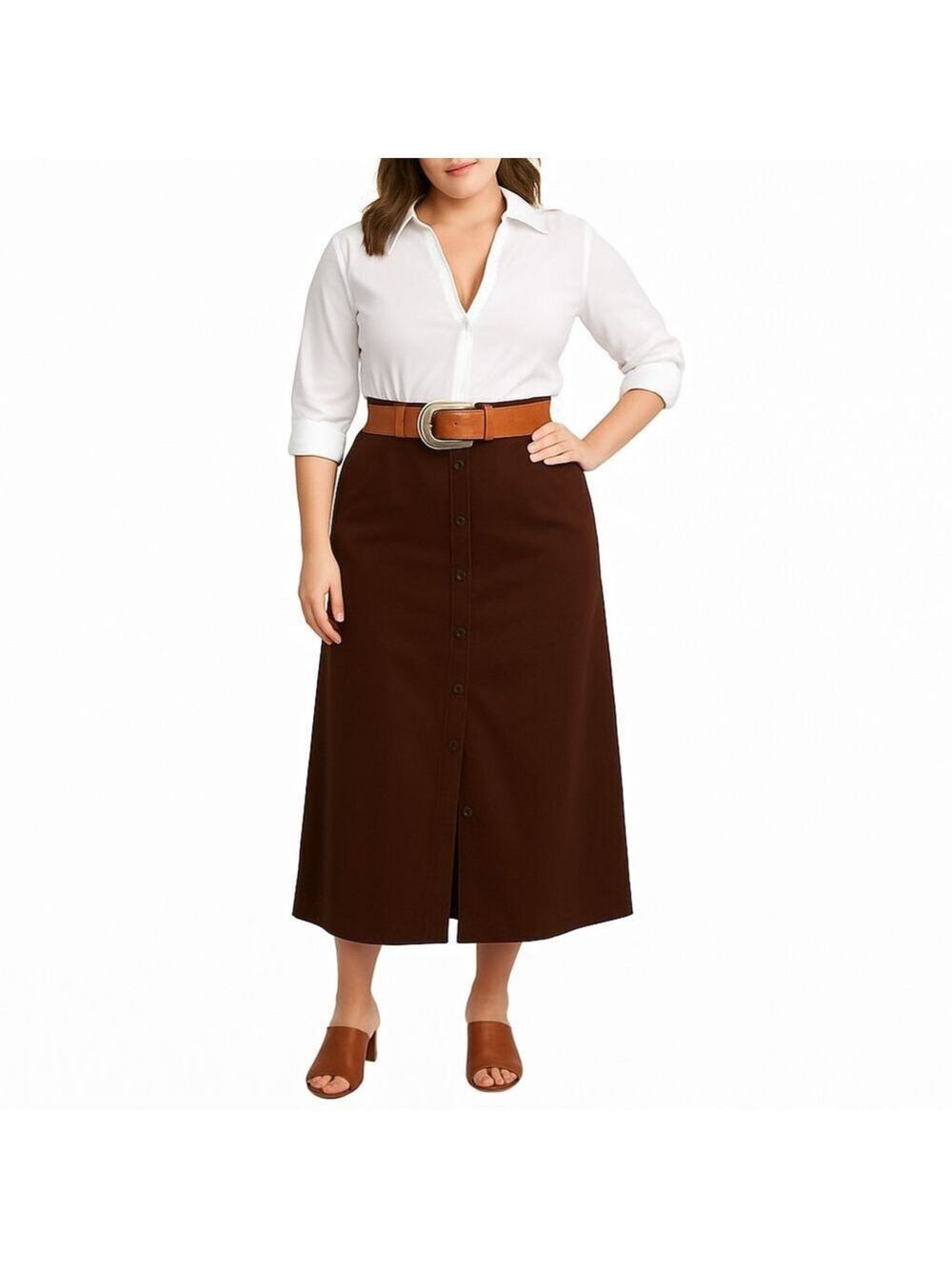 Women's Savane Chocolate Brown Midi or Maxi Skirt Button Up Size 12-14
